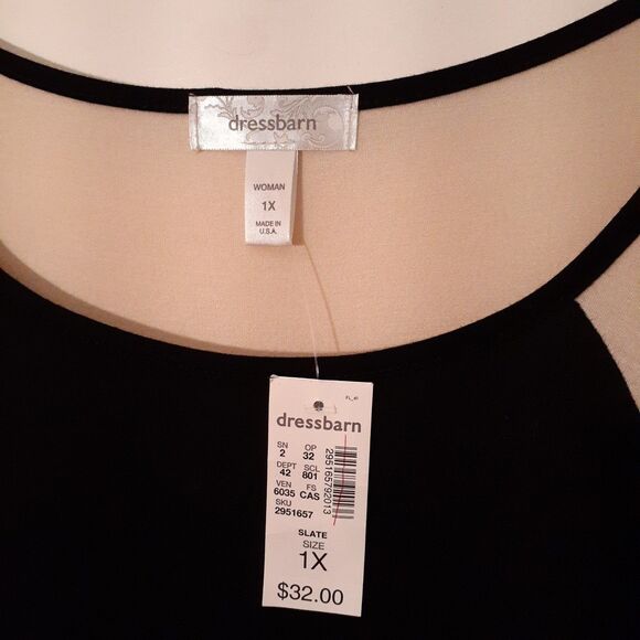 DressBarn Black Beige Knit Top Women's 1x New Nwt Scoop Neck - Picture 2 of 5